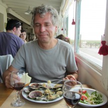 Alfred enjoying mussels with parmesan and garlic